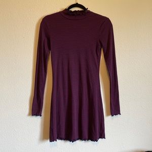 Red and navy long sleeve dress with half turtleneck collar